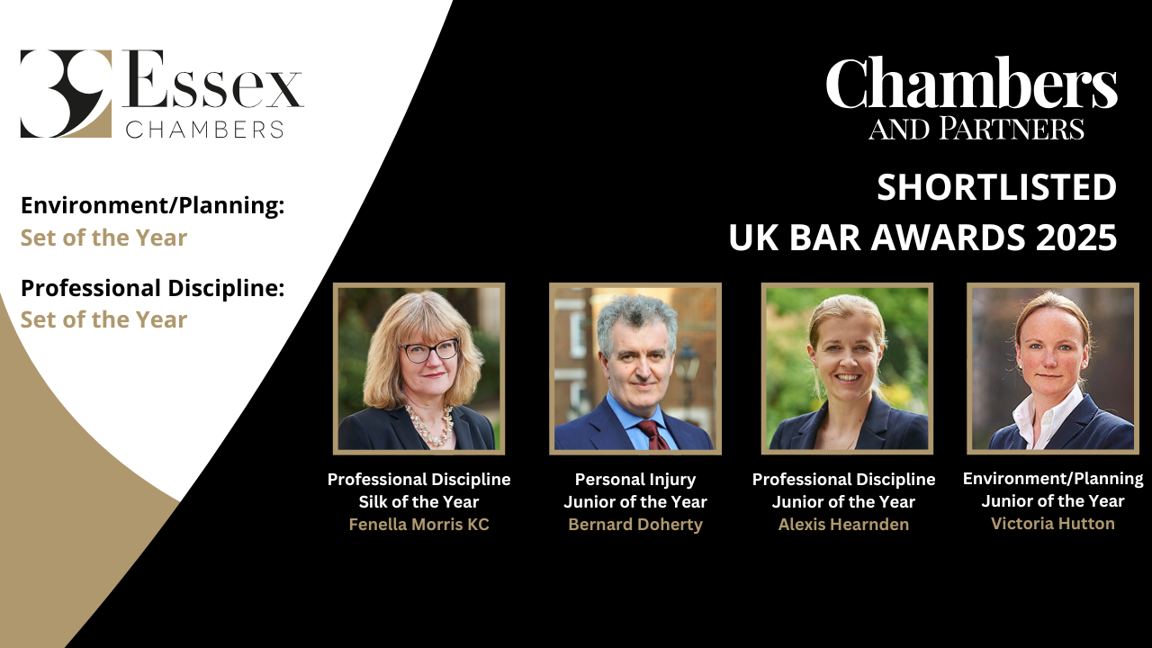 A picture containing the nominations that 39 Essex Chambers have received at the Chambers UK Bar Awards 2025